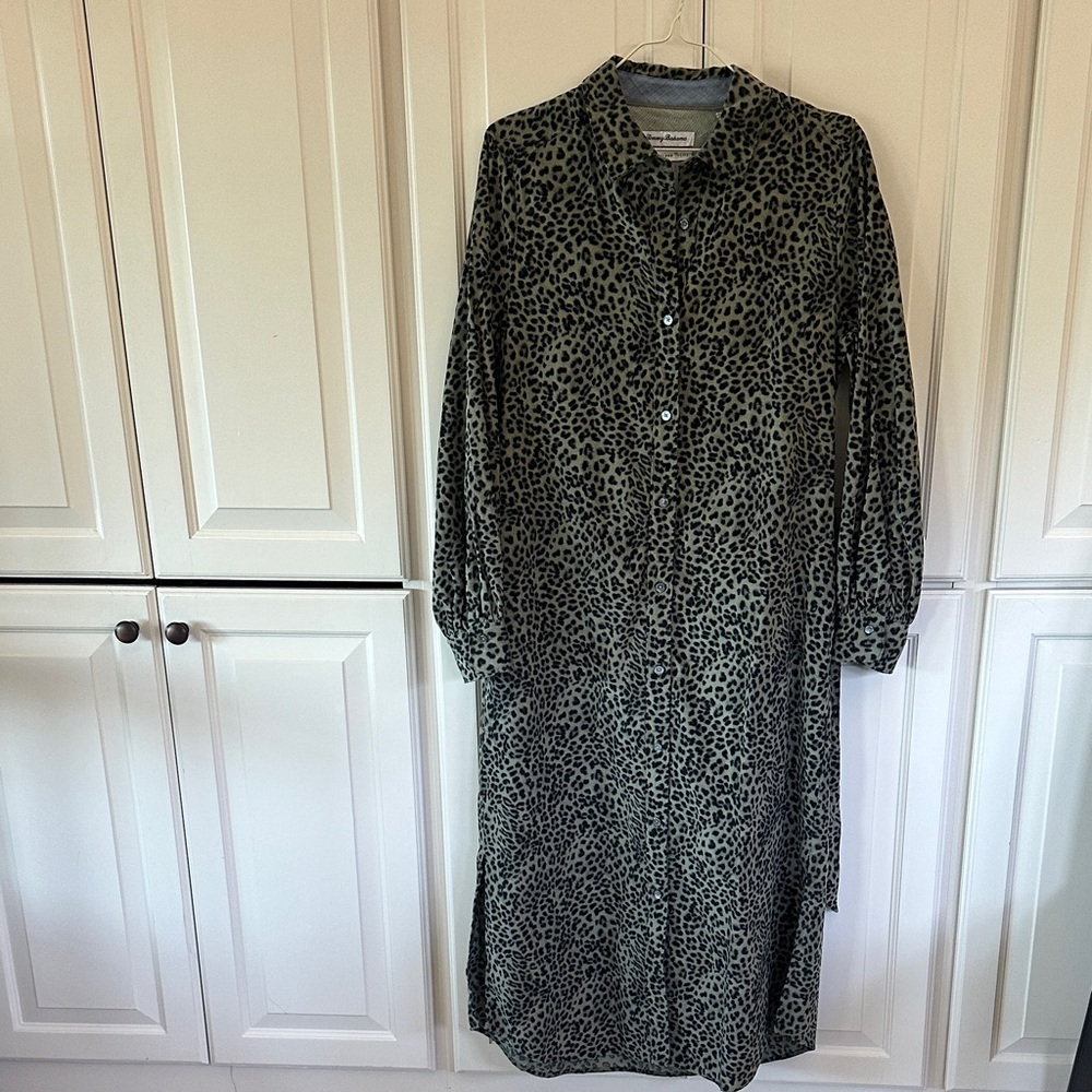 Tommy Bahama Olive Animal Print Long Sleeve Dress